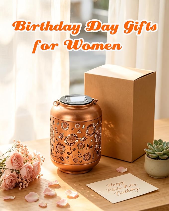 ANYTALK Birthday Gifts for Women Mom Grandma, Sunflower Solar Lanterns Outdoor Waterproof, Hanging Solar Lights for Yard, Patio, Porch, Garden Decor