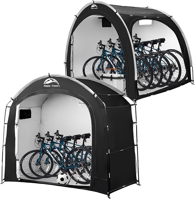 Happy Travel Bike Storage Shed Tent,Outdoor Portable Bicycle Storage Sheds with 210D Oxford Fabric PU4000 Waterproof for 2/3/4/5 Bikes,Bike Covers Shelter for Motorcycle,Garden Tools,Toys,Lawn Mower