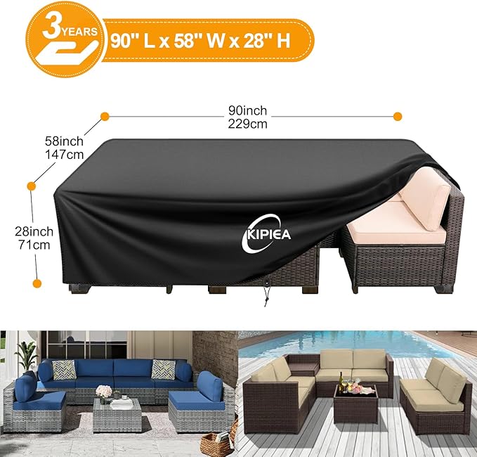 Kipiea Outdoor Furniture Covers Waterproof, 420D Heavy-Duty Patio Furniture Set Covers, No Tears Anti UV No Fading (90" L x 58" W x 28" H)