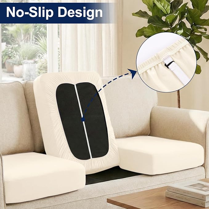 Smiry Waterproof Patio Cushion Covers, Stretch Outdoor Couch Slipcovers Replacement Washable Furniture Protector Sofa Chair Seat Cover for Dogs and Pets (14 Pcs, Beige)