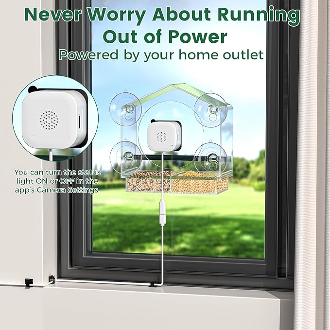 Svanur Window Bird Feeder with Camera,Wild Bird Feeders for Outdoors,AI Identify & Auto Capture Bird Feeder for Viewing,Strong Suction Cups,Real-Time Alerts,Ideal Gifts for Bird Lovers