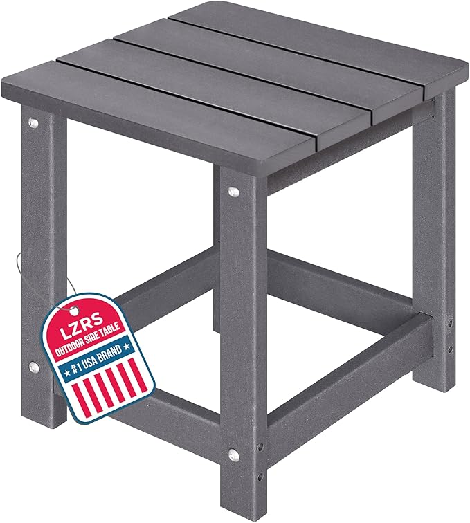 LZRS Square Patio Side Table, Heavy Duty HDPE Outdoor End Table with Wood Texture, Weatherproof Composite Table for Adirondack Chairs, Deck, Pool, Indoor/Outdoor, No Peeling or Cracking(Grey)