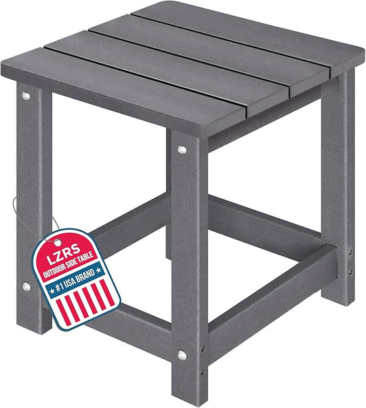 LZRS Patio End Table, Heavy Duty HDPE Outdoor Coffee Table with Wood Texture, Weatherproof Composite Table for Adirondack Chairs, Deck, Pool, Indoor/Outdoor, No Peeling or Cracking(Grey)