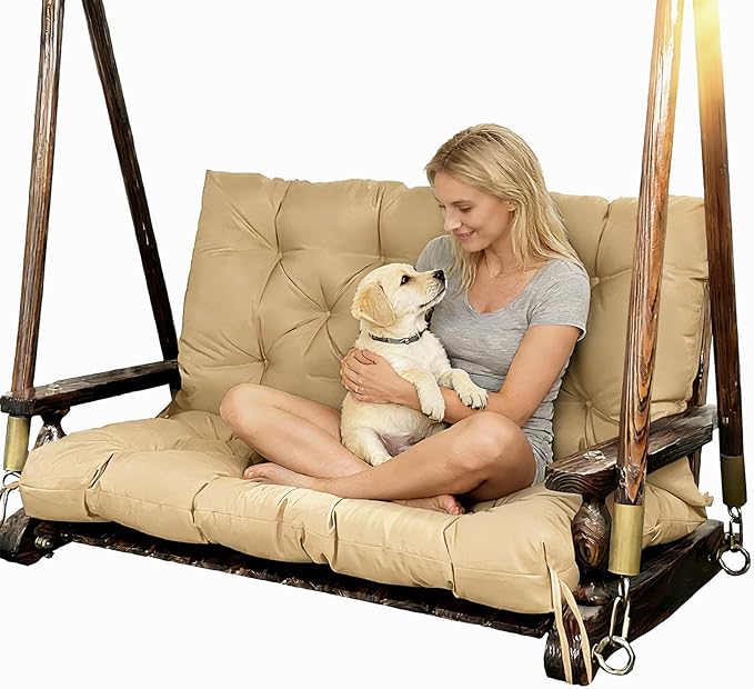 Porch Replacement Swing Cushions for Outdoor: 2-3 Seater Garden Waterproof Patio Bench Cushion with Ties - 4" Thick Swing Chair Cushion for Backyard Furniture Loveseat
