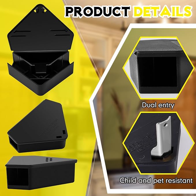 Qualirey 24 Pcs Mice Station with Key Triangle Mouse Station Lockable Reusable Bait Box, Enclosed Design for Indoor and Outdoor Use, Suitable for Small Mice (Black,Keys are Silver)