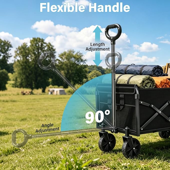 Collapsible Wagon Cart with All-Terrain Wheels - Folding Utility 360LBS Heavy Duty Wagons Carts for Grocery Sports Garden Shopping Camping Fishing (Black, 120L)