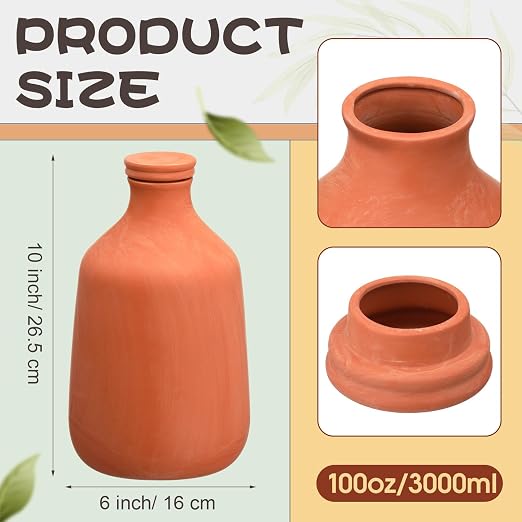 DoubleFill 1 Pcs 100 oz Ollas Terracotta Watering Pots Self Watering Planter Insert Terracotta Globes Clay for Outdoor Indoor Garden Plants, Easy to Refill