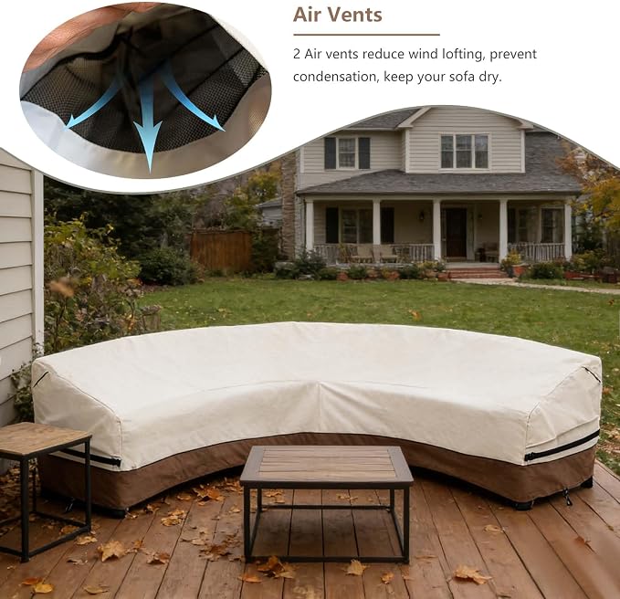okcool Outdoor Sectional Cover,Curved Patio Furniture Covers for 5-7 Seater Outdoor Furniture Couch,190"(Back Arc Length) / 126"(Front Arc Length) x 32"(Deep),Beige & Brown