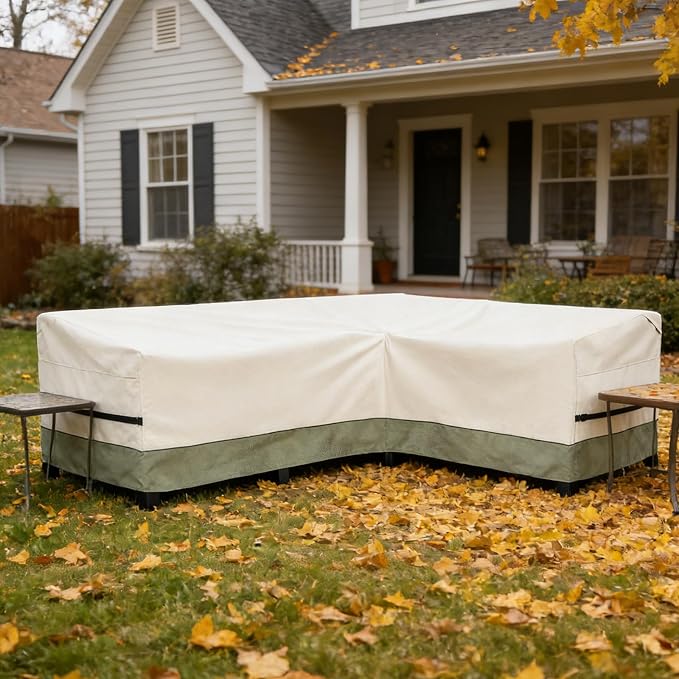 okcool Outdoor Sectional Cover,L-Shaped Patio Furniture Covers for 6-Seater Outdoor Sectional Furniture Couch 110"(85''L) x 32''D x 31''H, White&Grayish Green