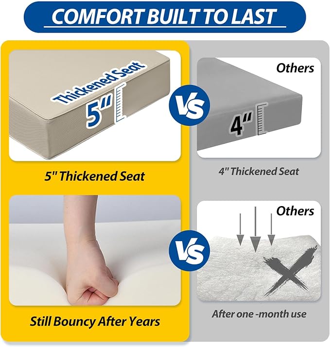 AAAAAcessories Outdoor Seat Cushions for Chairs, Fade-Resistant, Waterproof Patio Furniture Replacement Cushions, 24" x 24" x 5" + 24" x 13.5", Beige