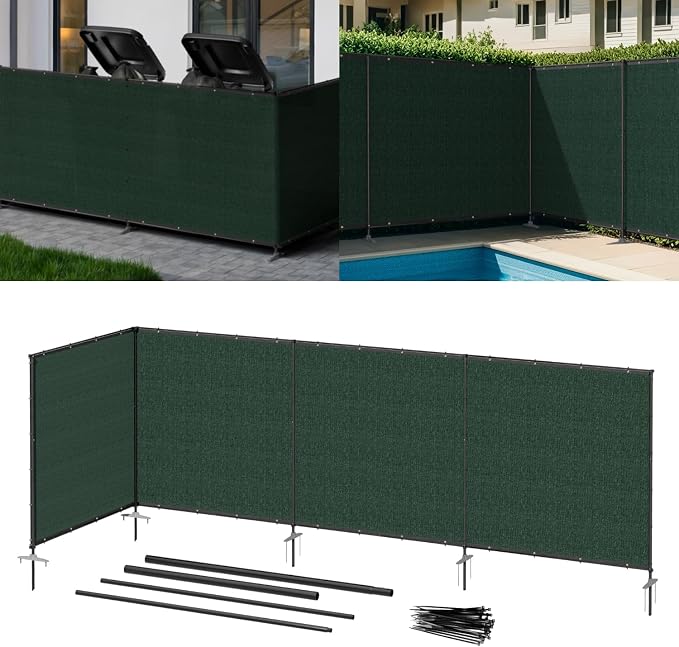 6' x 76' Green Outdoor Privacy Screen Freestanding 240 GSM Privacy Fence Panels for Outside, Pool Fences with Poles, Backyard Temporary Fencing, Privacy Wall Ground Pole Fence
