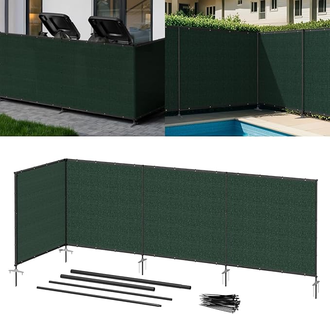 6' x 54' Green Outdoor Privacy Screen Freestanding 240 GSM Privacy Fence Panels for Outside, Pool Fences with Poles, Backyard Temporary Fencing, Privacy Wall Ground Pole Fence