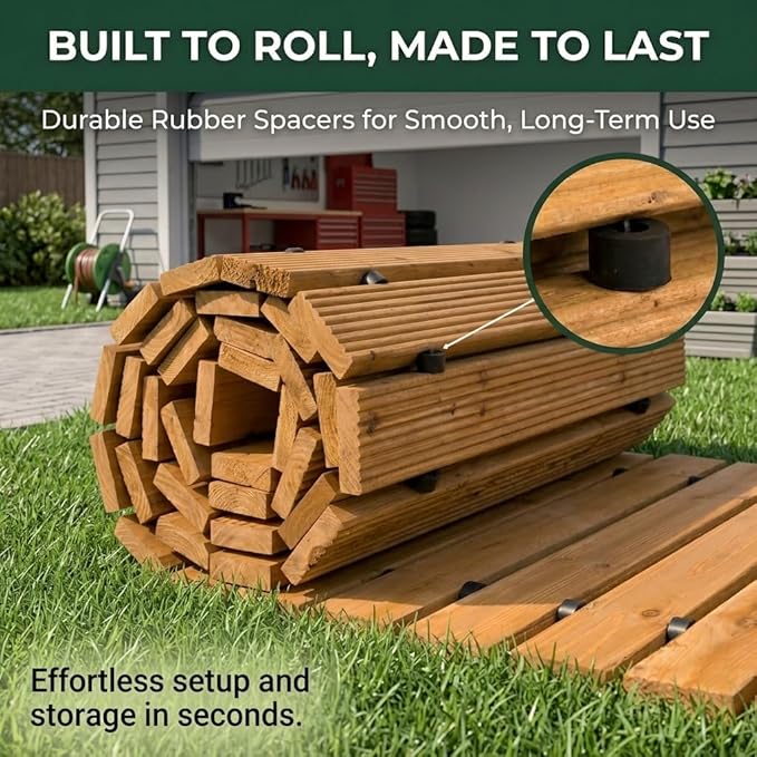Plow & Hearth 8' Straight Outdoor Wooden Pathway | 18" Wide Rollout Outdoor Garden Walkway | Weather-Resistant Hardwood Cedar Board Walkway Landscape Edging | Decorative Lawn Patio Wedding Party