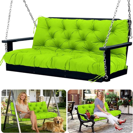Porch Swing Cushions 2 Seater Replacement Thicken 5" Waterproof & Fade Resistant Swing Cushions for Outdoor Furniture Bench Patio Swing Cushion with Backrest & Ties(Green 48x40x5inch)