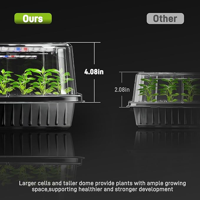 Mulctun 60-Cell Seed Starter Tray with Grow Light, Seedling Starter Trays with 4.08" Humidity Dome, Self-Watering Plant Germination Trays,Seed Starter Kit for Seeds Growing (Black)