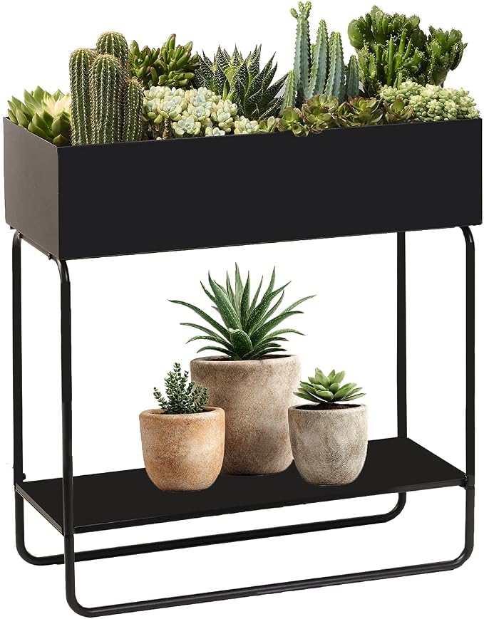 Mofesun Metal Raised Garden Bed, 23.6W x 9.8D x 25.6H inches, with Storage Shelf, Powder Coated Planter Box, Floor Standing, Indoor and Outdoor