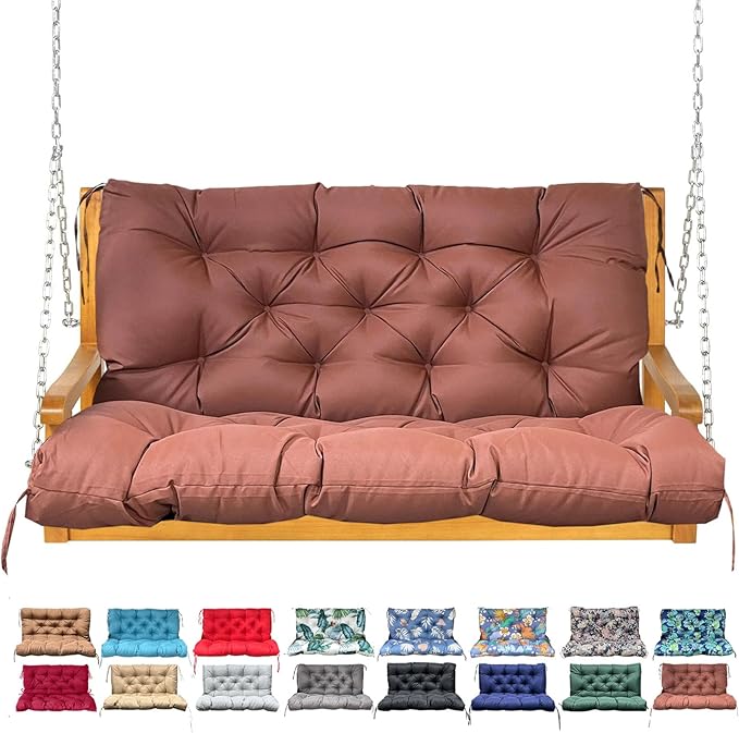 Porch Swing Cushion with Backrest,Waterproof Bench Cushion for Outdoor Furniture,2-3 Seater Replacement Thickened Swing Cushion with Ties,Patio,Outdoor,Backyard and Garden (Coffee,60x40)
