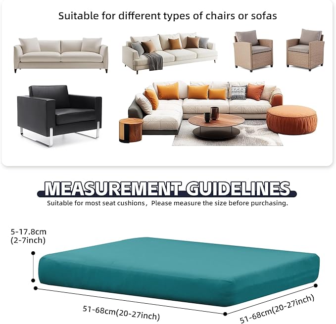 8Pcs Patio Cushion Covers,Outdoor Cushions Covers,Stretch Cushion Covers Replacement, Washable and Reusable Furniture Protectors(Peacock Blue)