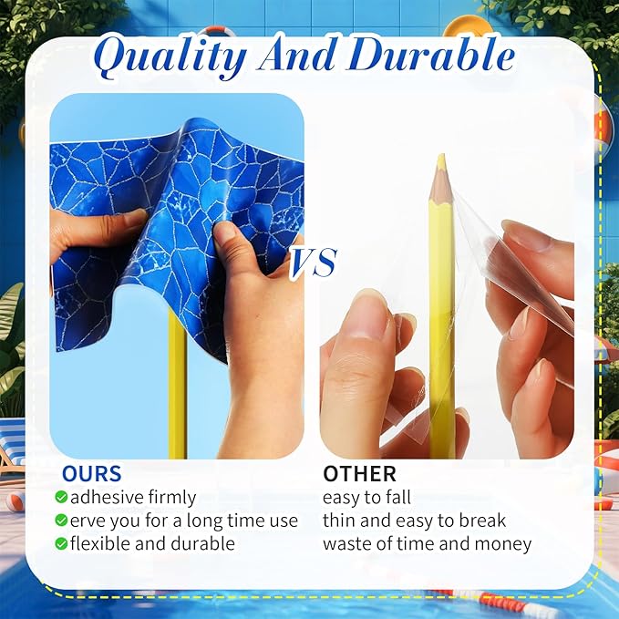 Yexiya 6 Pcs PVC Pool Repair Patches 8.45x5.51 Inch - Heavy-Duty Vinyl Adhesive Patch Kit for Above Ground Pools, Air Mattress, Inflatable Boats, Tents(Marble,Sapphire)
