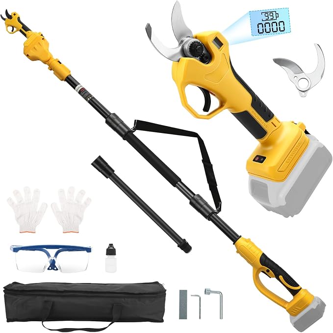 2-in-1 Pole Pruner & Cordless Electric Pruning Shears for Dewalt 20V Battery, 14Ft Reach, 1.2" Cutting Diameter, Brushless Motor with LCD Display, for Tree Trimming Branch Cutter (No Battery)