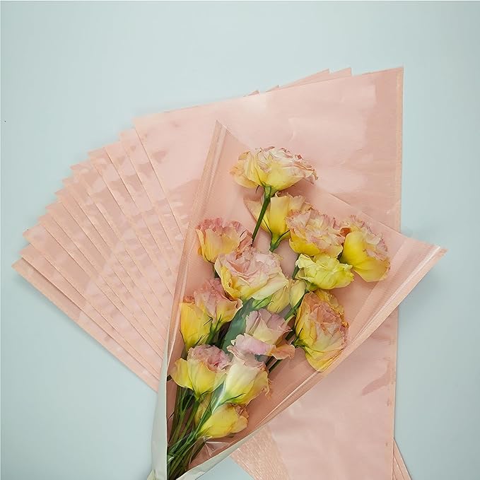 50 Pack flower bouquet wrapping paper-9.8in x 18in x 3.9in, flower bags for bouquets, bouquet bags Kraft floral wrapping paper, Flower Sleeves Wrapping Bags Perfect for Birthday, Wedding(Pink)
