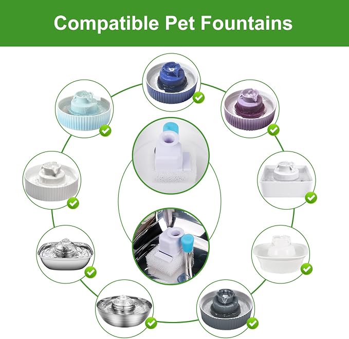 Replacement Carbon Filters for Cepheus 360 Oasisic Ceramic Pet Fountain/iPettie Cupcake/Wonder Creature Aurora and Cup Cake Pet Fountain Including 8 Carbon Filters +2 Foam Filters (10 Pack)