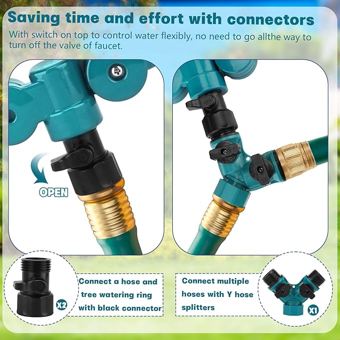 4 Pcs 360° Tree Water System Tree Root Watering Ring 20 Inch Circle Sprinkler Irrigation Slow Release Targeted Water with Y Hose Splitter for New Tree Outdoor Plants Raised Garden Beds (Green, Large)