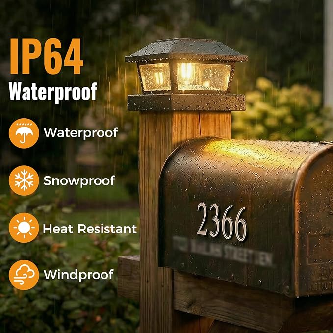 btfarm 4x4 Solar Post Cap Lights, 2 Pack Fence Deck Post Lights Outdoor Solar Powered Waterproof with Edison LED Bulb, Fits 4x4, 3.5x3.5 Wooden & Vinyl Posts for Porch Patio Yard(Warm White, Black)