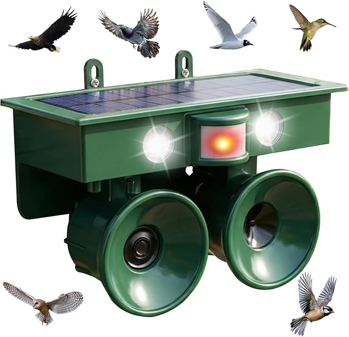 2026 Upgraded Solar Bird Repellent Outdoor: Ultrasonic Pigeon Repeller with Motion Sensor&LED Flash Light-Professional Woodpecker Deterrent for Farm,Garden,Patio-Waterproof Bird Deterrent Device