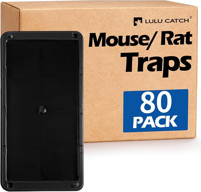 LULUCATCH Mouse Traps, 80 Pack Large Glue Traps Mouse Traps Indoor for Home, Pre-Baited Non-Toxic Bulk Glue Boards for Mice, Snakes, Rat, Lizard, Cockroach & Spiders, Pet Safe, Easy to Use