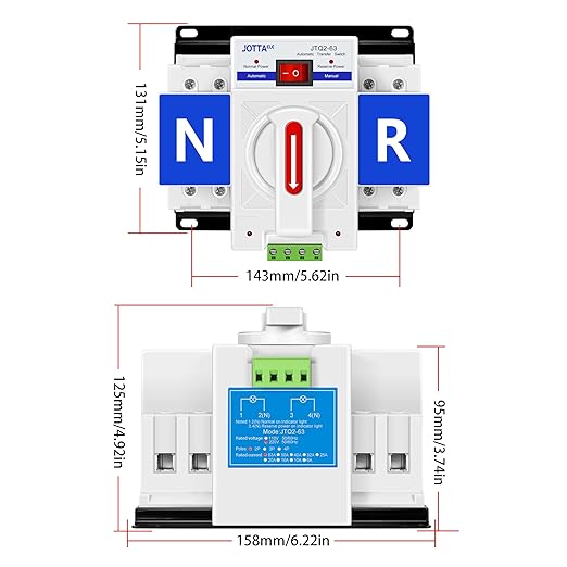 JOTTAELE ATS,Dual Power Automatic Transfer Switch 63A 220V 50/60Hz,Changeover Switch for Generator (CB-2P 63A 220V)