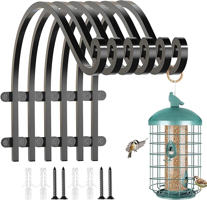 6Pack Heavy Duty Hanging Plant Brackets for Plants Basket Outdoor and Indoor, 12Inch Hanging Brackets Outdoor, 80lbs Holds Metal Plant Hanger Wall Hooks for Hanging Flower Pot Bird Feeder Lanterns