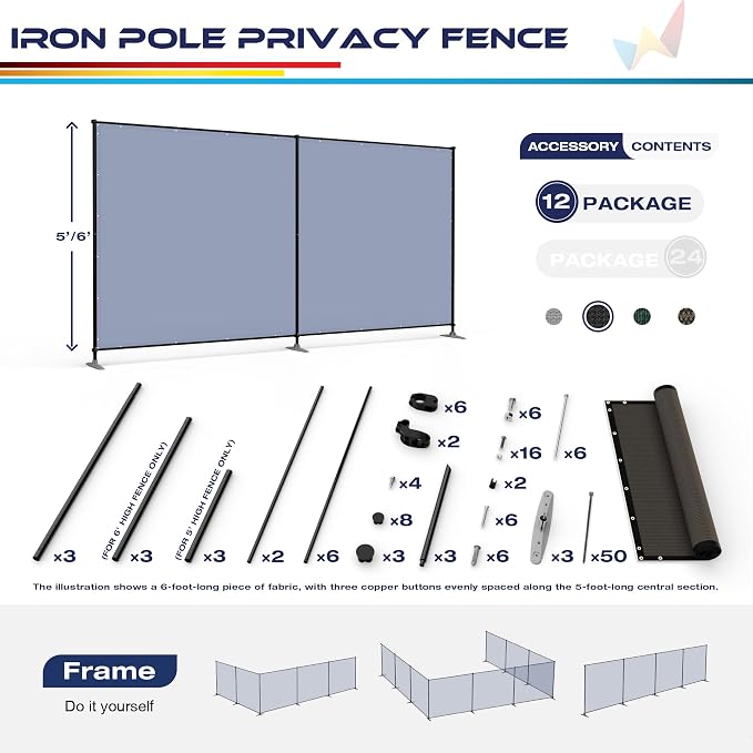 Windscreen4less Outdoor Privacy Fence Screen, 5'x23' Freestanding Privacy Fencing Set with Iron Poles and Ground Spikes, UV Resistant Mesh Cover Garden Pet Fencing for Backyard Patio Pool, Brown