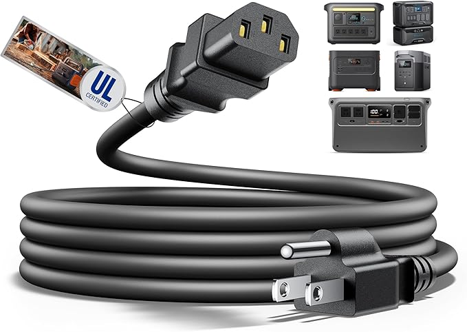 UL Listed Heavy-Duty Power Station Fast Charging Cable, 14AWG 125V 15A Power Cord for Jackery Explorer 3000/2000/1500/1000 Pro, Ecoflow Delta/River, Bluetti EB3A, Anker 757/767, Segway Cube, DJI(6FT)