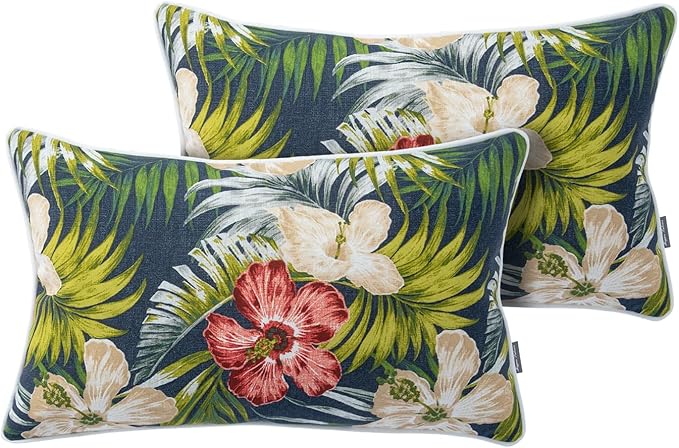 Magpie Fabrics Pack of 2 Outdoor Lumbar Pillow Case Covers 12"x20", Waterproof Rectangular Throw Pillowcase Shell Decorative Sham for Patio Garden Couch - Midnight Floral