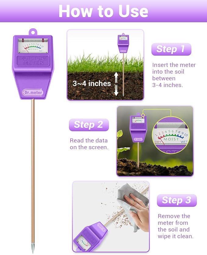 Dr.meter Soil Moisture Meter Tester for Plants, Hygrometer Moisture Sensor for Houseplants Indoor Outdoor Garden Lawn Use - Plant Water Meter Gauge Test Kit, No Battery Needed - Gardening Gifts
