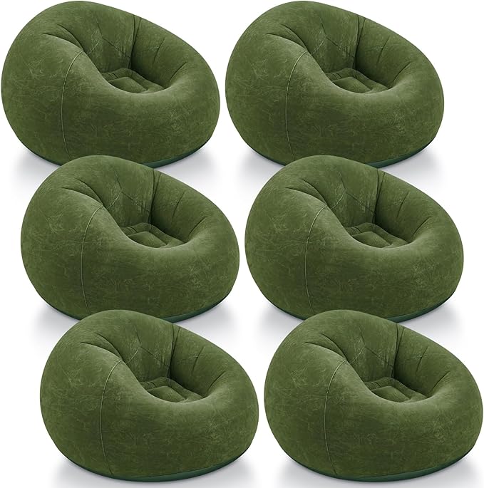 Realspring Inflatable Bean Bag Chairs Outdoor Blow up Camping Chairs Inflatable Lazy Sofa Folding Portable Bean Bag Loungers Couch for Movie Night(Dark Green,6 Pcs)