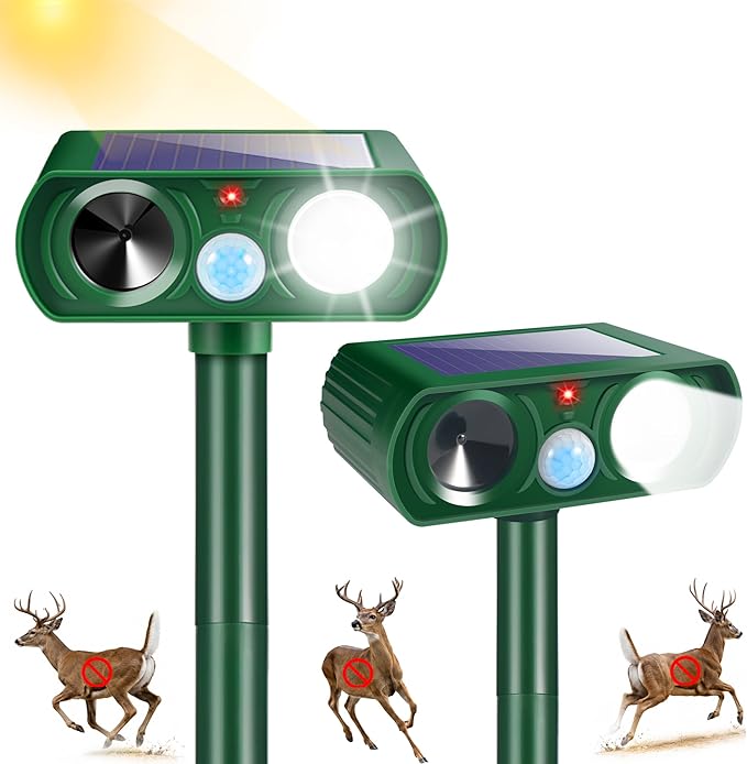 2026 Upgraded Sonic Fortress Pro Deer Repellent Device,2Pack Solar Ultrasonic Animal Repellent with Motion Sensor&Flash Light-IP65 Waterproof Rabbit Fortress Pro,Cat Repellent for Yard