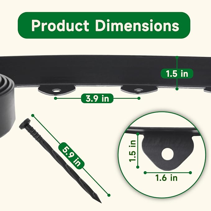 Gardzen 1.5" x 20' Landscape Edging Kit, No Dig Lawn Garden Border with 24 Pcs Spikes, Flexible Edging Border for Mulch Bed Pathway Paver