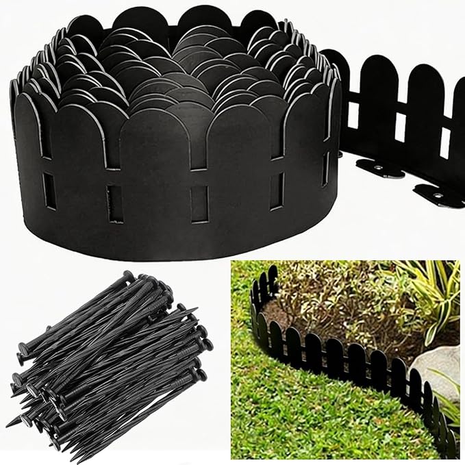 Garden Edging 5.5IN x 20FT, Landscape Edging Border Kit Flexible Lawn Edging, Tools-Free Edging with 30pcs Anchoring Spikes, Plastic Fence Border for Lawns, Yards, Flowerbeds, Black