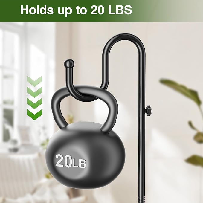 saffruff 74" Shepherds Hook Stand: Hanging Wind Chimes, Bird Feeders, Plants, Lanterns and Wreath, Adjustable Free Standing Pole Holder with Heavy Duty Base for Indoor & Outdoor, Holds Up to 20 LBS