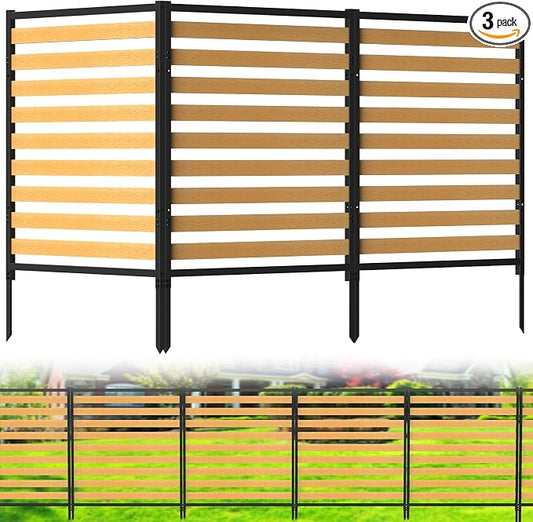 Air Conditioner Fence 3 Panels, Privacy Fence Screen 54.5" H × 39.4" W No-Dig Metal Wood Outdoor Pool Equipment Enclosure with Metal Stake, AC Unit Cover, Trash Bin Hider for Garden & Backyard