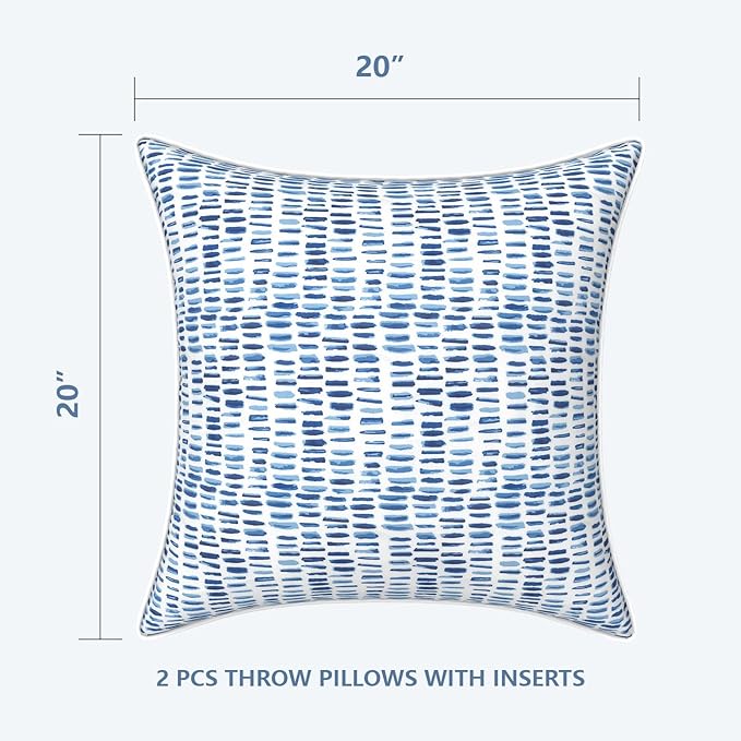 LVTXIII Outdoor Throw Pillows 20x20 Patio Waterproof Square Pillows with Piping Fade Resistant Accent Pillow for Spring Summer Garden Decoration, Set of 2, Pebble Blue