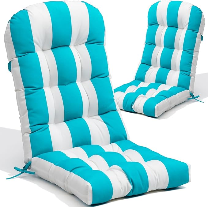 Crestlive 50x20x4 Inch Adirondack Chair Cushion Outdoor Rocking Chair Cushions Water Resistant High Back Patio Chair Cushions Set of 2 Thick Patio Replacement Cushion Blue Stripe