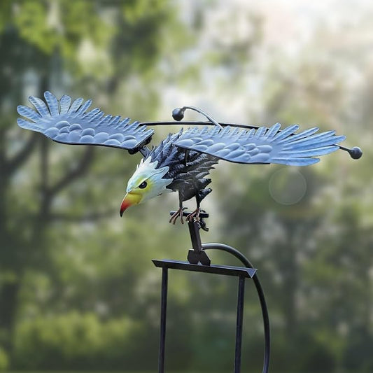 Metal Owl Garden Stake Decor, Iron Kinetic Owl Sculpture, Outdoor Decorative Garden Stakes - Eagle