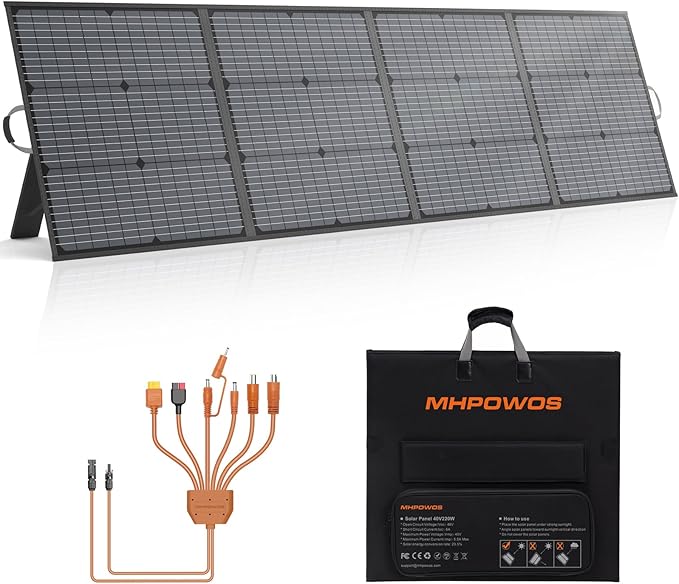 Portable Solar Panel 220W 40V Monocrystalline Foldable Solar Panels Charger Power Backup, IP67 Waterproof Durable for Power Station RV Camping Off Grid Fishing