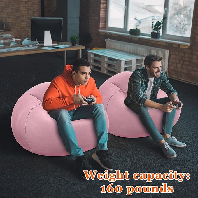 Realspring Inflatable Bean Bag Chairs Outdoor Blow up Camping Chairs Inflatable Lazy Sofa Folding Portable Bean Bag Loungers Couch for Movie Night (Light Pink,2 Pcs)