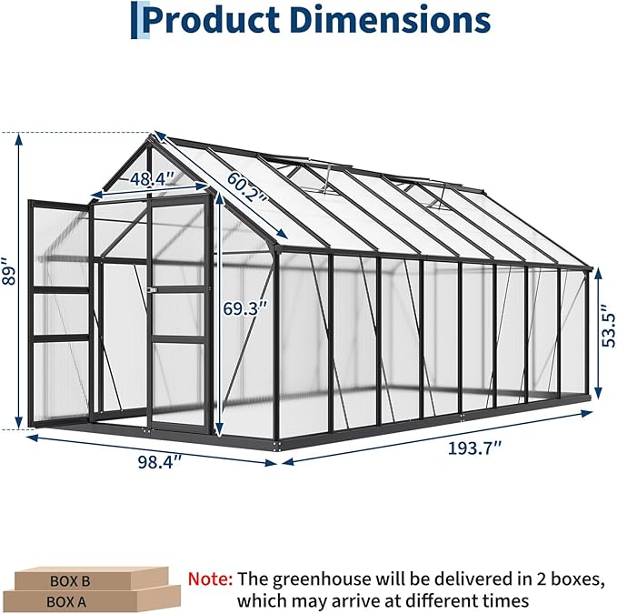 Garvee Greenhouse, 8×16FT Greenhouses for Outside,Outdoor Greenhouse with Roof Air Vent, Heavy Duty Walk-in Aluminum Green House for Outside Garden Backyard
