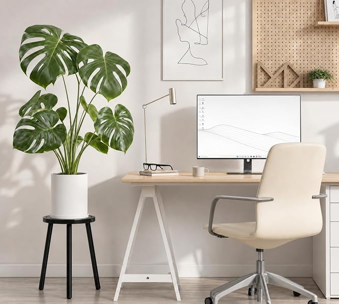 2-Pack Wood Plant Stands Indoor, 16.7" Tall Plant Stand Outdoor Mid-Century Plant Stool, Single Plant Table Modern Small Round Side/End Table for Living Room, Balcony, Office(Black)