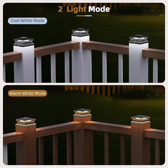 Solar Post Cap Light 4x4/5x5 – 16 Pack, Dual Color, 800mAh, 12H Runtime, Auto Dusk-to-Dawn On/Off, Black
